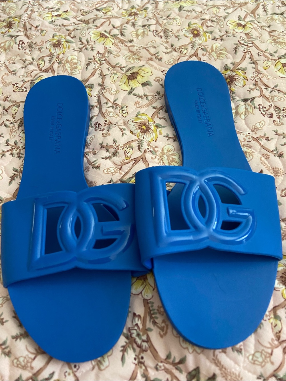 Dolce & Gabbana Vibrant Blue DG Logo Slide Sandals